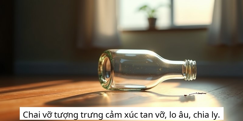 Chai vỡ tượng trưng cảm xúc tan vỡ, lo âu, chia ly.