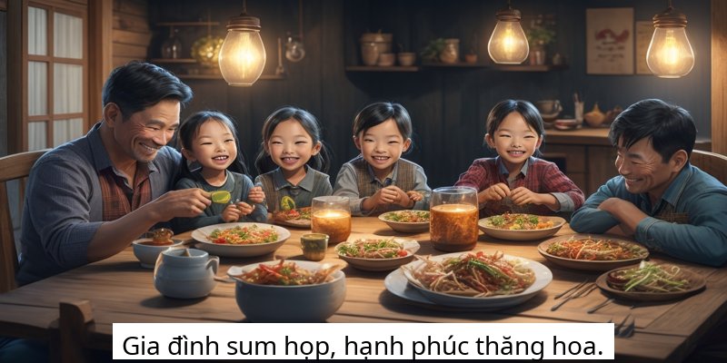 Gia đình sum họp, hạnh phúc thăng hoa.
